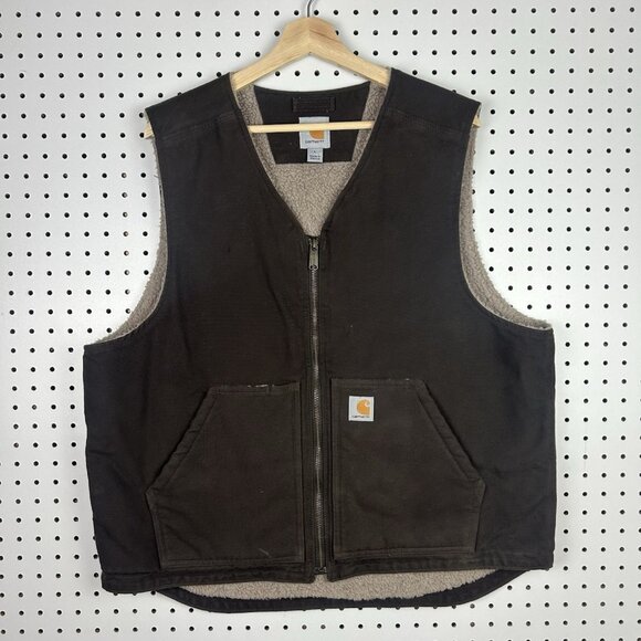 Carhartt Vest Men's Large Relaxed Fit Washed‎ Duck Sherpa Lined Brown 104394 DKB - Picture 1 of 7